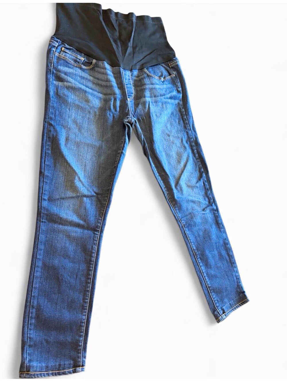 Paige Maternity Blue Solid Denim Jeans 5-Pocket w/ Stretch Waistband Panel